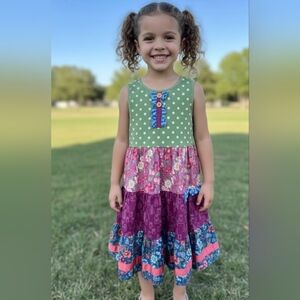 Matilda Jane Green Polka Dot and Floral Kids Dress